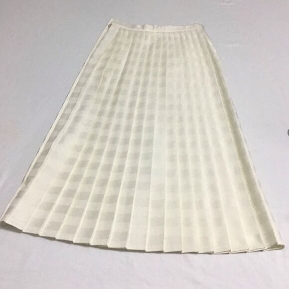 Vintage Cream Pleated Midi Skirt Good PreOwned Condition Size 10 - Picture 5 of 11